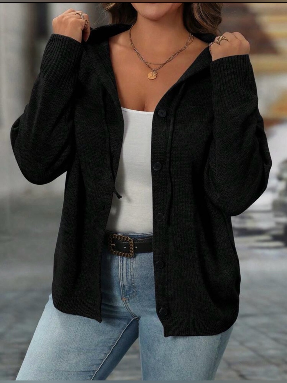 🖤🆕🖤Black Button-Front Hooded Women's Sweater 18 (3XL)